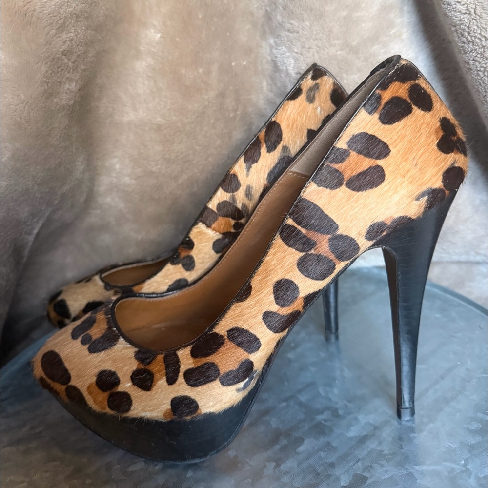Zara Leopard Print High Heel calf hair Platform Pumps